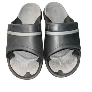 Crocs Dual Comfort Adjustable Slide Sandals Mens 11 Black Grey Slip On‎ Shoes